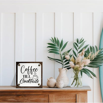 Coffee Bar Decor, Coffee Wood Sign, Wooden Box Signs Decors Art, Coffees Corner Decors, Kitchen Sign for Home Shelf Decor, Coffees Till Cocktails Signs