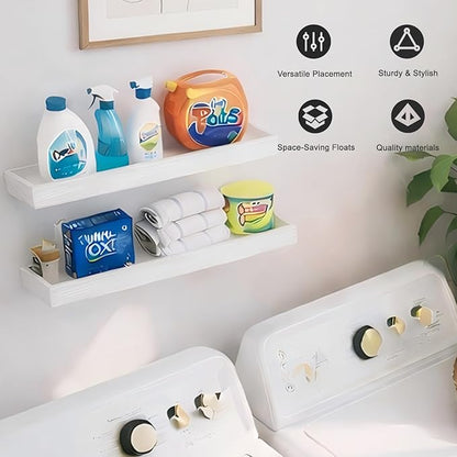 Floating Shelves for Wall, 15.7 Inch Picture Ledge with Raised Lip, Bathroom Shelves Over Toilet, Nursery Book Shelves, Kitchen Spice Rack, Wall Decor Display Ledge, Set of 2, White