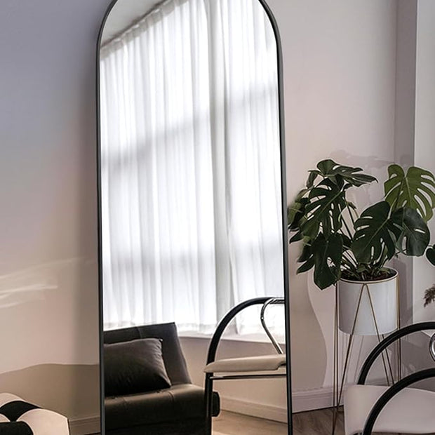 Arched Full Length Mirror, Floor Mirror with Stand, 18"x58" Large Mirror, Wall Mirror Full Length, Black Floor Length Mirror, Body Floor Mirror, Wall Mounted Mirror for Bedroom, Black