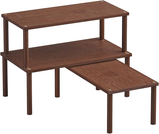 Cabinet Organizer Shelf(Set of 3),Bamboo Kitchen Counter Shelves for Countertop and Cabinet,Stackable Shelf Spice Racks,Large (Brown)