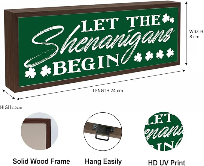 Farmhouse St Patricks Day Decor, Rustic Green Shamrock Wood Block Sign, Irish Holiday Party Decors for Table Shelf, Desk Decor Art, Housewarming Gift, 9.5x3.1x1 inches