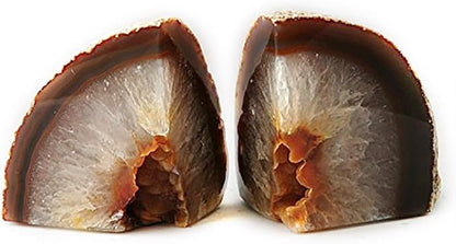 JIC Gem Natural Decorative Agate Book Ends Geode Bookends Stone Bookends for Shelves Book Ends to Hold Books Heavy Duty with Rubber Bumpers for Décor Small Size(1 Pair, 2-3 LBS)