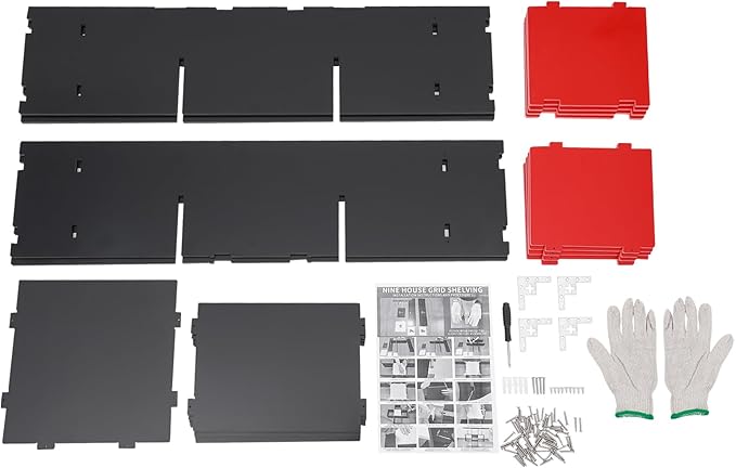 Wall Bookcase 3-Tiers 9 Compartment Floating Shelf Unique Bookshelf Decorative Wall Shelf Bookcase Storage Shelves for Bedroom Hold Up to 66.1 lbs (Black, Red)