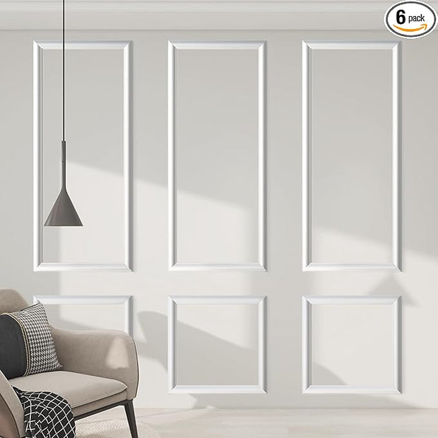 PALMPOP Peel and Stick Wall Molding Kit of 6 Frames,Premade Accent Wainscoting Panels, Ready to Molding Trim for Living Room Bedroom Corridor Home Interior Wall Panel Decor (54x24in)