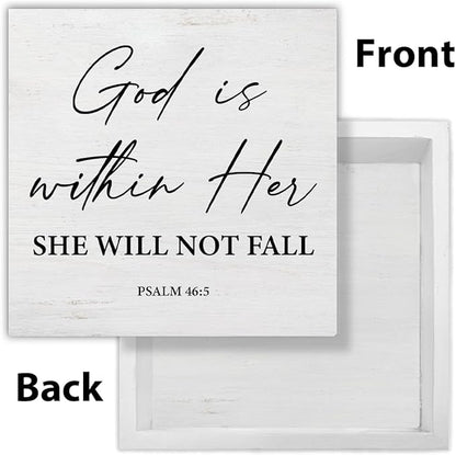 Christian Desk Decor Bible Verses Religious Gifts for Women Her, Inspirational God Is Within Her Psalm 46:5 Wooden Sign Farmhouse Christian Decorations for Home Office Desk Shelf Table