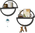 Floating Wall Shelves Set of 2, 11.8 Inch Round Metal Shelves for Wall Decor, One-Tier Small Display Shelf for Bedroom, Living Room, Bathroom, Kitchen Storage & Decoration, Black