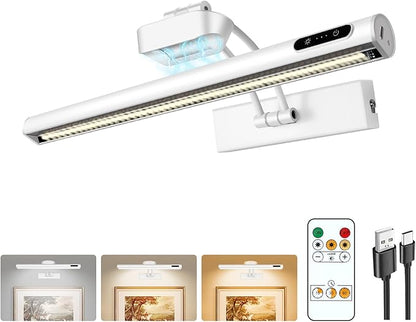 Magnetic Cordless Picture Light with Remote/Touch Control & Timer, 3CCT Dimmable, Angle Adjustable 16in Metal Wall Lights with 5000mAh Battery for Artwork, Painting, Portrait, Gallery, Photo, White