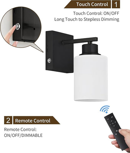 Battery Operated Wall Sconce Set of 2, Black Rechargeable Wall Lights with Timer Function, Easy Install Dimmable Wireless Wall Lamps for Living Room, Bedroom, Hallway, Entryway Decor 3000K