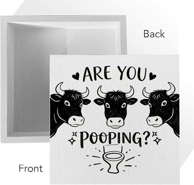 Funny Rustic Bathroom Wooden Box Sign 5x5 Inch - 