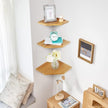 Corner Wall Shelves, Corner Floating Shelves Set of 2 Solid Oak Wood Display Shelf with Wire Hole Small Plant for Kitchen Living Room Natural