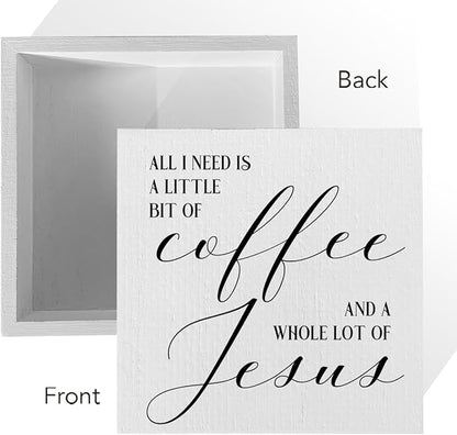 Christian Coffee Bar Sign, Farmhouse Kitchen Decor with Inspirational Quote, Rustic Wood Wall Art for Home Cafe Office
