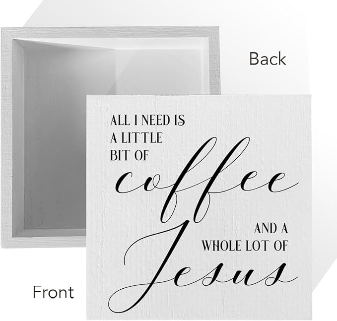 Christian Coffee Bar Sign, Farmhouse Kitchen Decor with Inspirational Quote, Rustic Wood Wall Art for Home Cafe Office