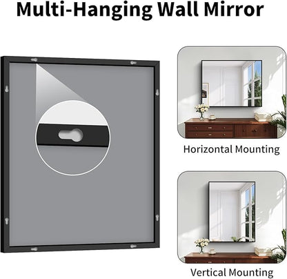 Koonmi Black Framed Bathroom Mirror - Shatterproof 38"x26" Tempered Glass, HD No Distortion, Horizontal/Vertical Mount, Modern Matte Aluminum Alloy Frame