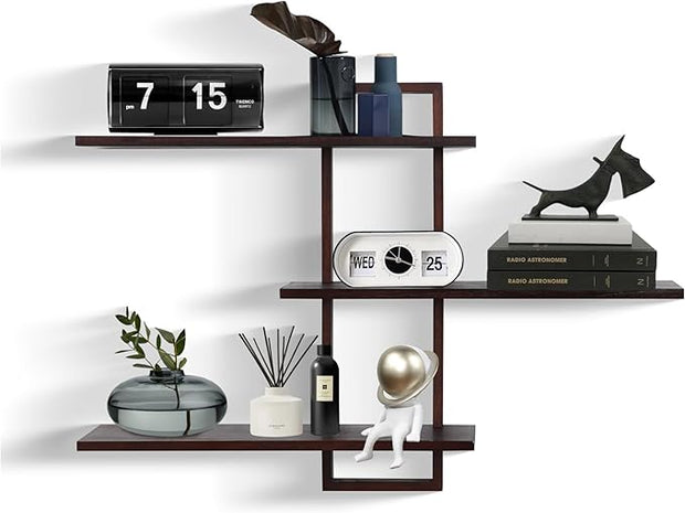 PHOENANCEE 3 Tier Wall Shelves,Decorative Floating Shelf for Wall,Plants Photo Shelf Storage Display Shelving Wood for Living Room Bedroom Kitchen Home Office Decor,Modern,Large,22 Inch(Walnut