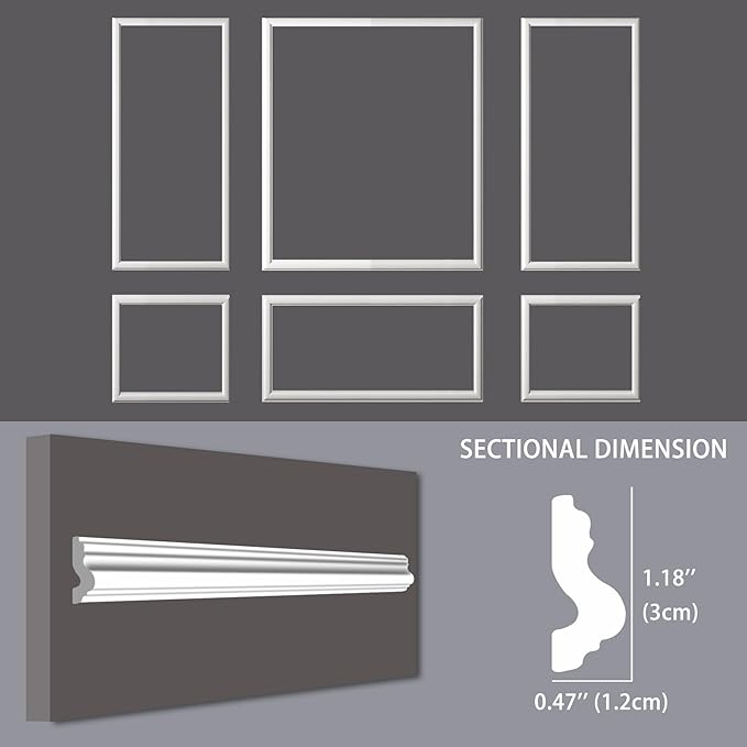 6-Frame Premade Accent Wall Molding Kit, Ready-to-Assemble Wainscoting Panels, Pre-Cut Chair Rail Moulding Trim for Home Décor