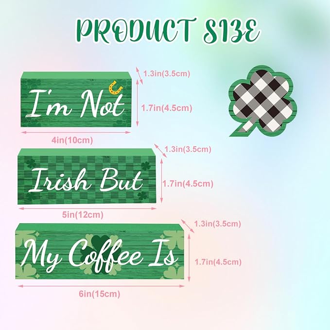 4 Pcs St Patricks Day Decorations for Home St. Patricks Day Tiered Tray Decor Coffee Sign Decor for Home Office Kitchen Desk I'm Not Irish But My Coffee Is Sign