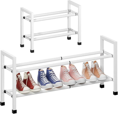 Abiglifty 2-Tier Expandable Shoe Rack,17"-33" Adjustable Shoe Rack for Closet,Metal Shoes Shelves for Front Door Entrance, Garage & Corridor, Free Standing Shoe Holders, Easy to Assemble,White