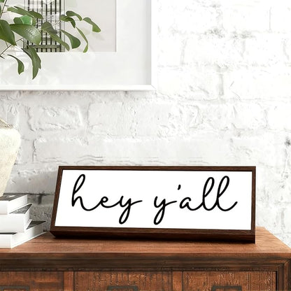Hey Y'all Sign, Farmhouse Wood Signs, Welcome Decor Art, Rustic Home Decor for Front Door Porch Entryway, Living Room Decors, Tabletop Decors, Decorative Wooden Framed Sign