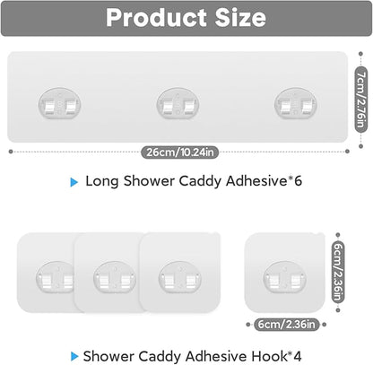 Lsnisni 10 Pack Shower Caddy Adhesive Replacement, Strong Adhesive Hooks for Shower Caddy, Waterproof Adhesive Strips, No Drilling, for Bathroom Storage Shelves and Kitchen Racks
