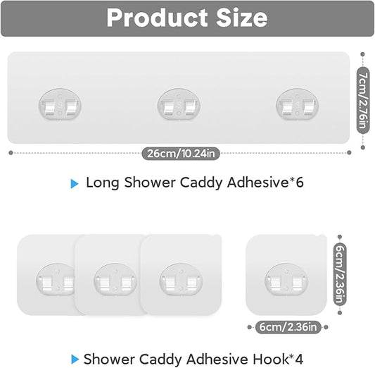 Lsnisni 10 Pack Shower Caddy Adhesive Replacement, Strong Adhesive Hooks for Shower Caddy, Waterproof Adhesive Strips, No Drilling, for Bathroom Storage Shelves and Kitchen Racks