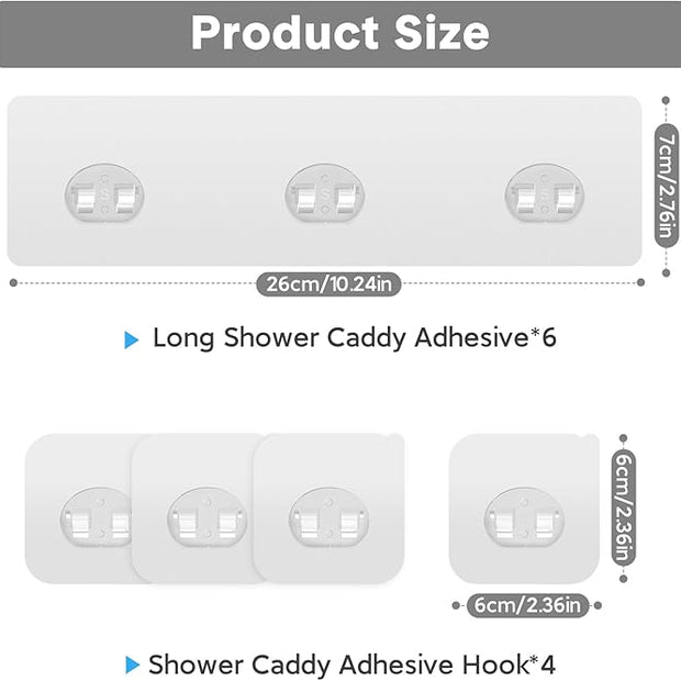 Lsnisni 10 Pack Shower Caddy Adhesive Replacement, Strong Adhesive Hooks for Shower Caddy, Waterproof Adhesive Strips, No Drilling, for Bathroom Storage Shelves and Kitchen Racks