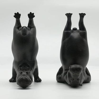 Lukitas Upside Down Hippo Decorative Bookends, Non-Slip Book Holders, Whimsical Animal Ornaments for Office Home Bookshelf Decor, Black, Resin 8.5''