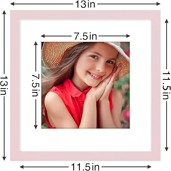 Vittanly 12x12 Picture Frame Set of 9 - Display 8x8 Photos with Mat or 12x12 Without Mat, Wall Mount Frames for Home Decor, Horizontal or Vertical (Pink)