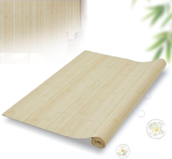 Natural Bamboo Wall Panel 48x96 Inch, Renewable Pole Wrap & Wainscoting for Interior Wall Decor, Bedroom, Living Room, Office & Kitchen Island (Natural)