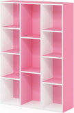 Furinno LUDER Book Shelf, 11-Cube Bookshelf, Reversible Bookcase, 9.4 x 29.1 x 41.7, for Living Room, Bedroom, Home Office, White/Pink