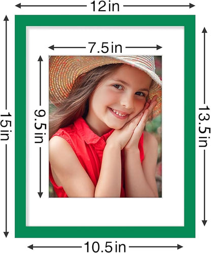 Vittanly 11x14 Picture Frames Set of 9, Shatter Resistant Plexiglass, Display 8x10 Pictures with Mat or 11x14 without Mat, Photo Frames for Wall or Tabletop, Engineered Wood, Green
