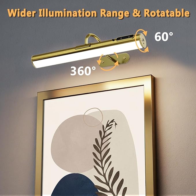 Wireless Rechargeable Picture Lights for Wall, Battery Operated Art Sconce with Remote Control, Magnetic LED Picture Frame Lamp for Painting Mirror Portrait Gallery Dart Board Indoor - Antique Brass