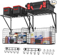 2 Pack Garage Shelves Wall Mounted with Wire baskets, Heavy Duty Garage Wall Shelving with Hooks, Wire Shelf Baskets Tool Organizer for Home Garden Garage Organization and Storage