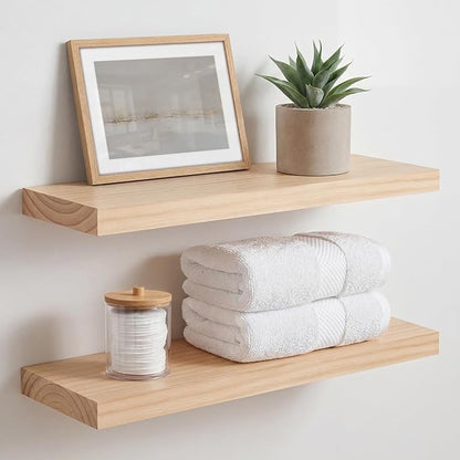 Homeforia 20 inch Natural Floating Shelf, High End Solid Real Wood 20inch Small Floating Shelves for Wall Mounted, Natural Wooden Floating Shelves, Heavy Duty Bracket, 20 X 6.5 X 1.75 in, Set of 3