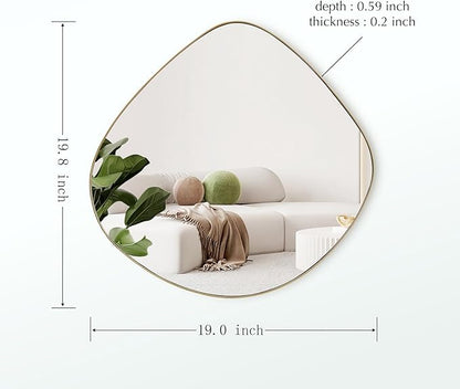 Asymmetrical Wall Mirror Matel Gold Framed Wall Mirror for Living Room Bedroom Bathroom Entryway Wall Decor 19.8" L x 19.0" W ELE-005Gold