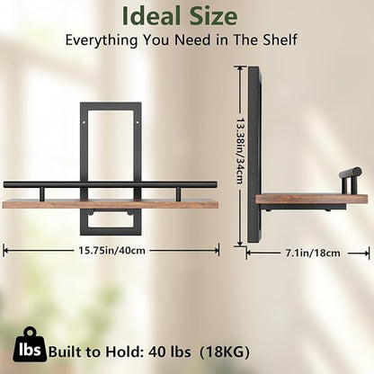 Floating Shelves for Wall to Hold Plants and Small Decor, 15.8 Inch Wall Mounted Shelves Set of 2, Easy to Mount Book Shelf for Bedroom, Living Room, Bathroom, Kitchen, Rustic Brown