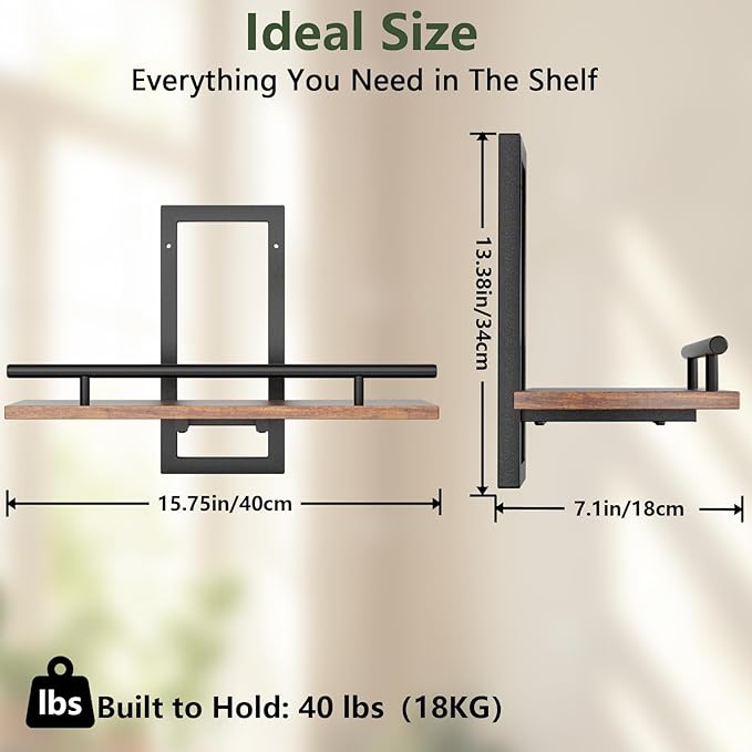 Floating Shelves for Wall to Hold Plants and Small Decor, 15.8 Inch Wall Mounted Shelves Set of 2, Easy to Mount Book Shelf for Bedroom, Living Room, Bathroom, Kitchen, Rustic Brown