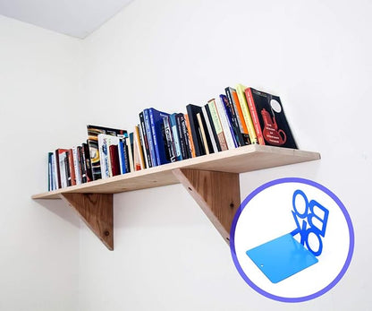 Book Ends - Decorative Metal Book Ends Supports for Bookrack Desk,Books, Unique Appearance Design,Heavy Duty (Blue, 8 Pair)