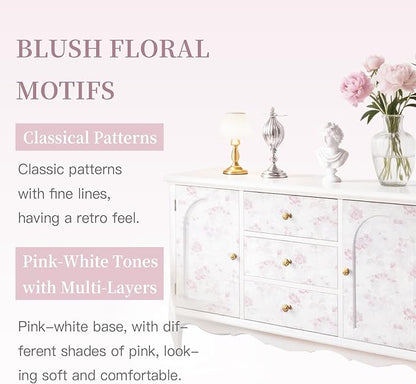Dimoon 197"x17.3" Pink Wallpaper Floral Contact Paper Peel and Stick Wallpaper White Vintage French Country Renter Friendly Bathroom Boho Flower Removable Wall Paper Kitchen Self Adhesive Vinyl Roll