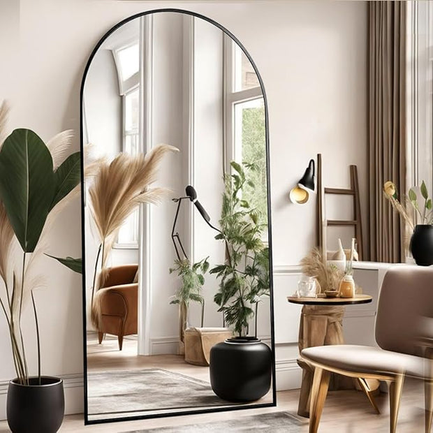 Arched Full Length Mirror, Floor Mirror with Stand, 90"x46" Large, Oversize Mirror, Black