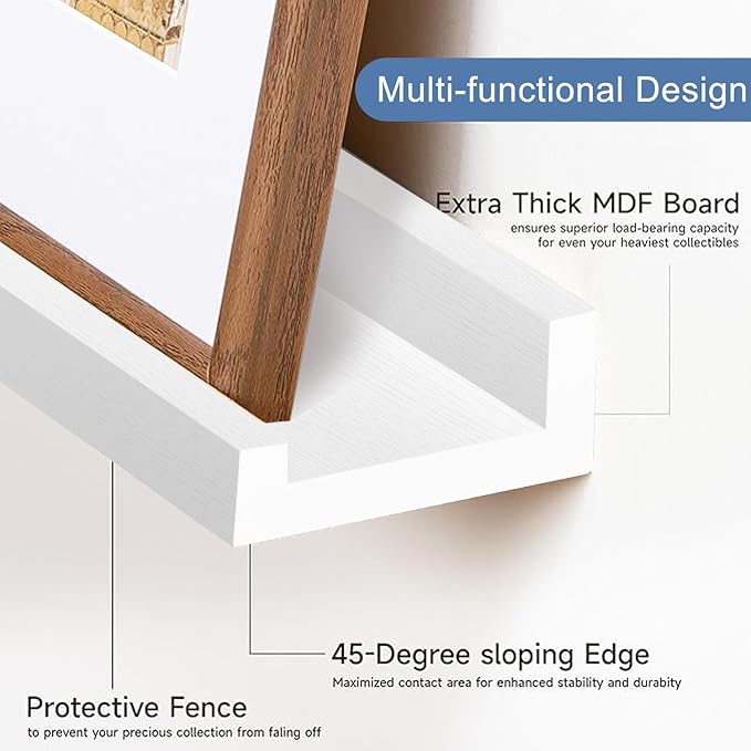 36inch Floating Picture Ledge Shelves 2-Pack, White Wall Mounted Shelves with Lip for Nursery, Kids Room, Living Room & Bedroom, Sturdy Floating Book Shelves for Photo Frames & Decor