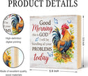Good Morning This Is God I Will Be Handling All Your Problems Today Wood Block Plaque Box Sign for Home Living Room Coffee House Bar Shelf Table Office Decoration, Rooster Art Home Decor