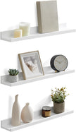 SONGMICS Floating Shelves, Set of 3 Wall Shelves, 23.6-Inch Wide, for Photo Frames and Trinkets, for Living Room, Home Office, Kitchen, Bathroom, White ULWS061W01
