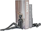 Ambipolar Yoga-Style Black Decorative Bookends, Cast Iron Book Stand to Hold Books Heavy Duty, Book Stoppers for Home Decor, Office Desk, Living Room Decor