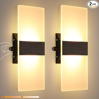 Lightess Modern LED Wall Sconces with Switch, 12W Indoor Wall Lights Set of Two, Hardwired Acrylic Dimmable Wall Mounted Lighting for Living Room Hallway Bedroom, Warm White, 2 Pack