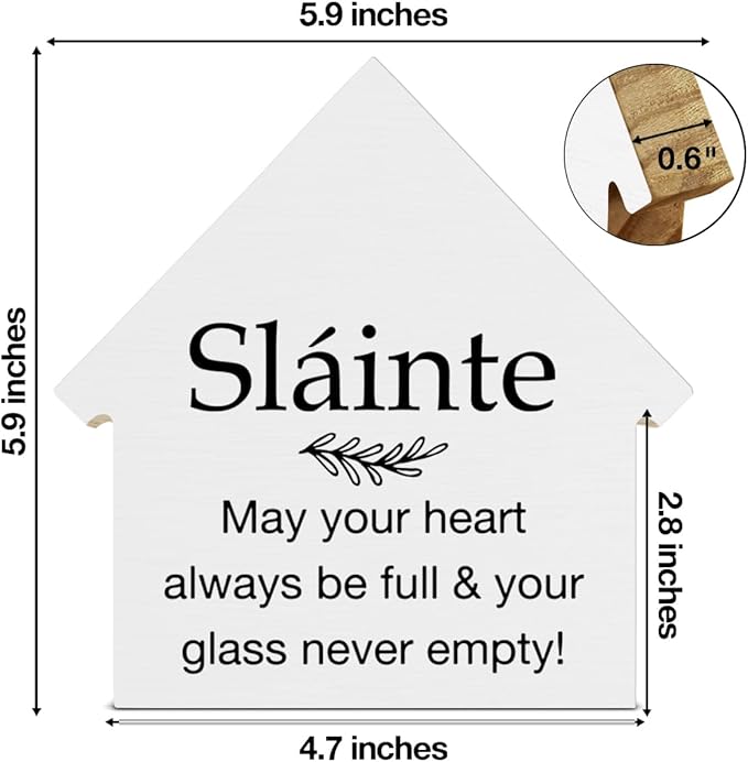 Slainte Sign, Irish Blessing Decor, May Your Heart Always Be Full House Shaped Wood Block Sign, Irish Gifts for Women Men, Home Kitchen Decor for Desk Table Shelf