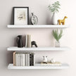 Floating Shelves 16 Inches, Set of 3 Solid Rustic Wood Wall Mounted Shelves (Round Edge), Wall Picture Ledge Shelf with Invisible Metal Brackets for Living Room, Bedroom, Bathroom, White