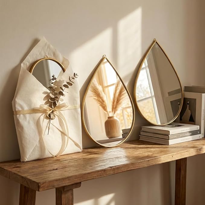 DECANIT Decorative Wall Mirrors Set of 3,Gold Accent Hanging Mirrors for Living Room, Bedroom & Entryway – Modern Farmhouse & Boho Home Decor