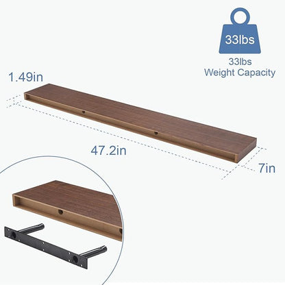 Floating Shelves for Wall, Bathroom Shelves Over Toilet, Wall Shelves & Book Shelf for Room, Hanging Shelf, Modern Wooden Mounted Floating Shelves, 48x7x1.5 in (Walnut-Like, Set of 1)