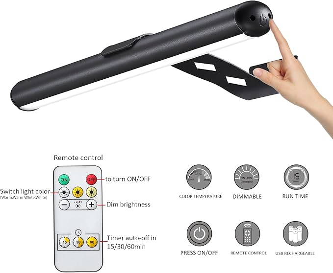 Rechargeable Picture Lights with Remote, Battery Operated LED Painting Light, Dimmable/Timer Off Dartboard, 13 Inch Full Metal Art Display Light for Picture Artwork Gallery