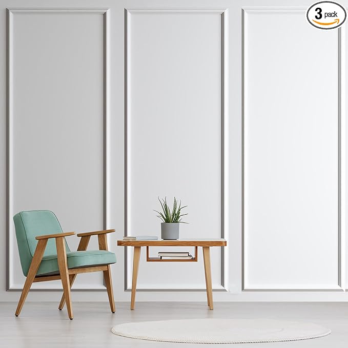 3 Set Accent Wall Molding Kit Premade Wainscoting Panels Wall Molding Peel and Stick Panel White Pre Cut Trim for Walls Picture Frame Molding for Home Decoration (39 x 91 Inch)